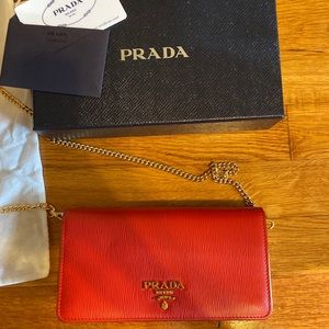Brand new red Prada wallet on chain